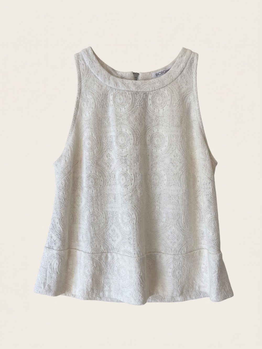BCBGeneration Ivory Jacquard Textured Halter Peplum Top Size M